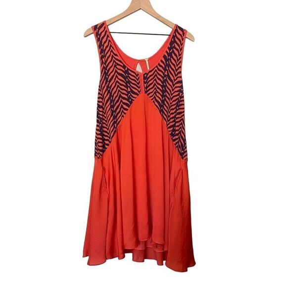 Free People Large Sleeveless Tank Swing Dress Red Orange Zebra Sleeveless - Picture 1 of 12